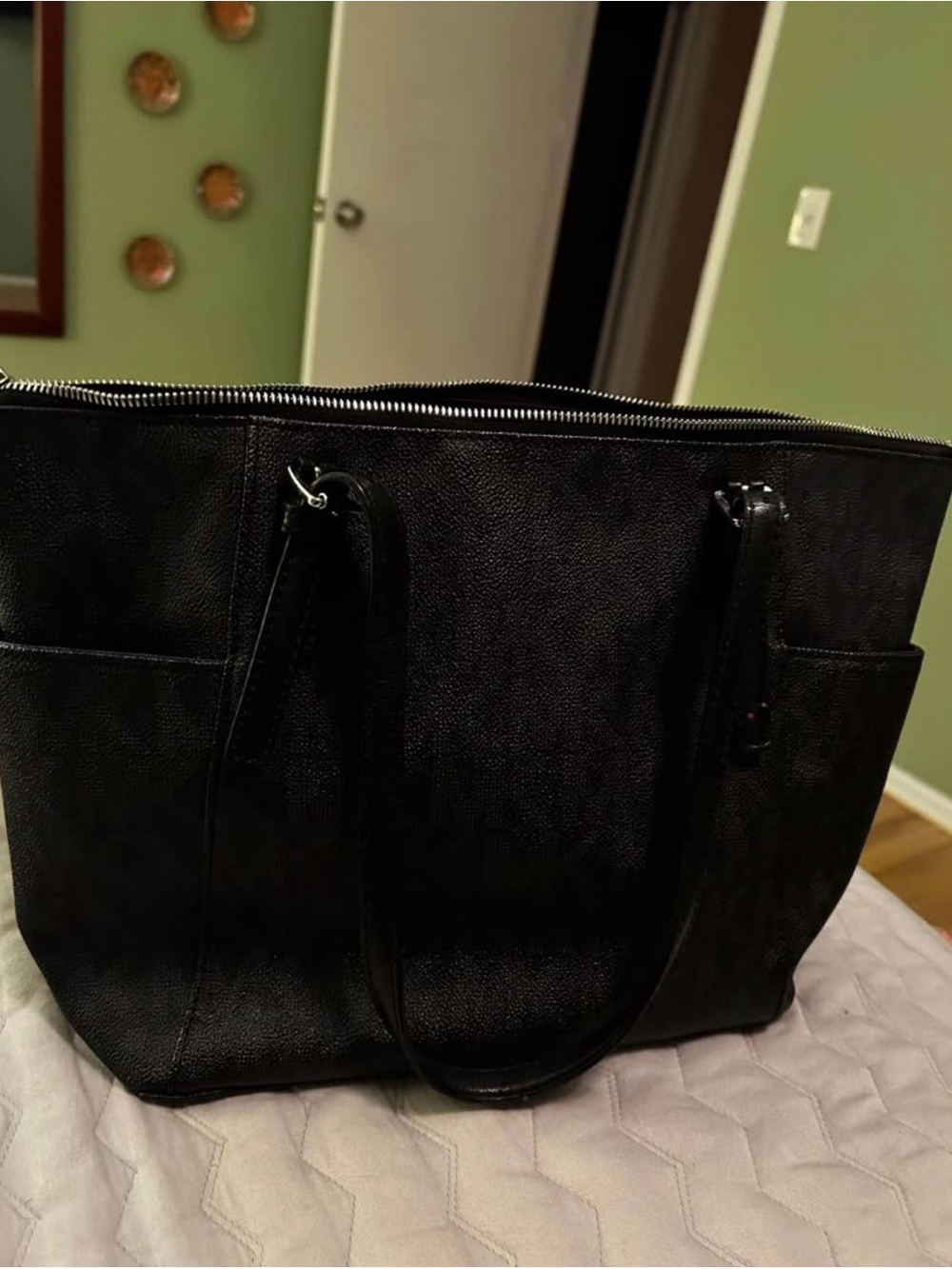Michael Kors Black Pebbled Leather Zip-Top Tote